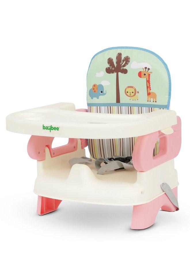 BAYBEE Baybee Booster Seat for Feeding Baby Food Chair with Removable Dining Tray Comfortable Folding Seat 3 Point Safety Harness for Toddlers 1 to 3 Years Pink  - Image 1