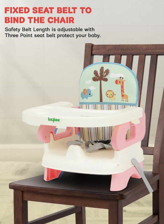 BAYBEE Baybee Booster Seat for Feeding Baby Food Chair with Removable Dining Tray Comfortable Folding Seat 3 Point Safety Harness for Toddlers 1 to 3 Years Pink  - Image 5