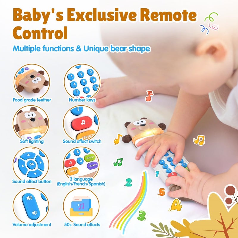 SYOSI Baby Remote Control Toy with Silicone Teether, Musical Toy with Lights and Sounds, BPA-Free, 3 Languages (English, Spanish, French), Gift for Boys  Girls 6 Months+ - Image 3