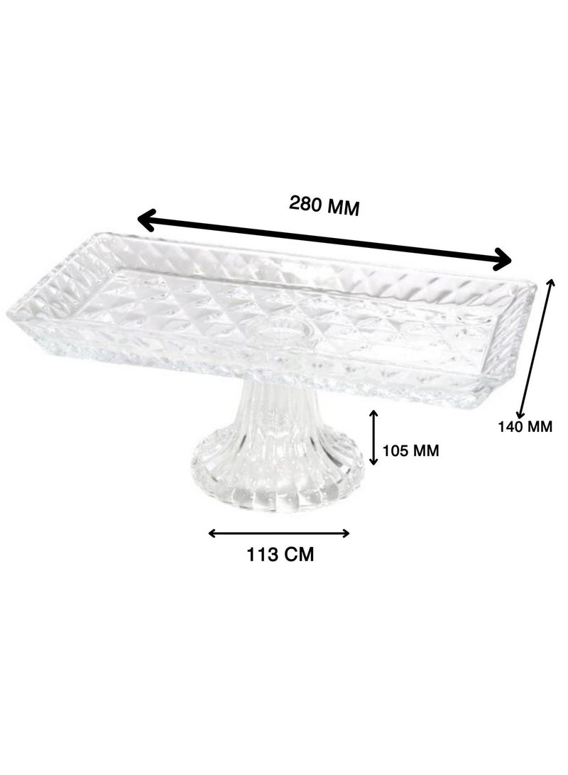 Glass Engraved Decorated Serving Plate 280X140 mm with Base 105X113 mm - Image 2