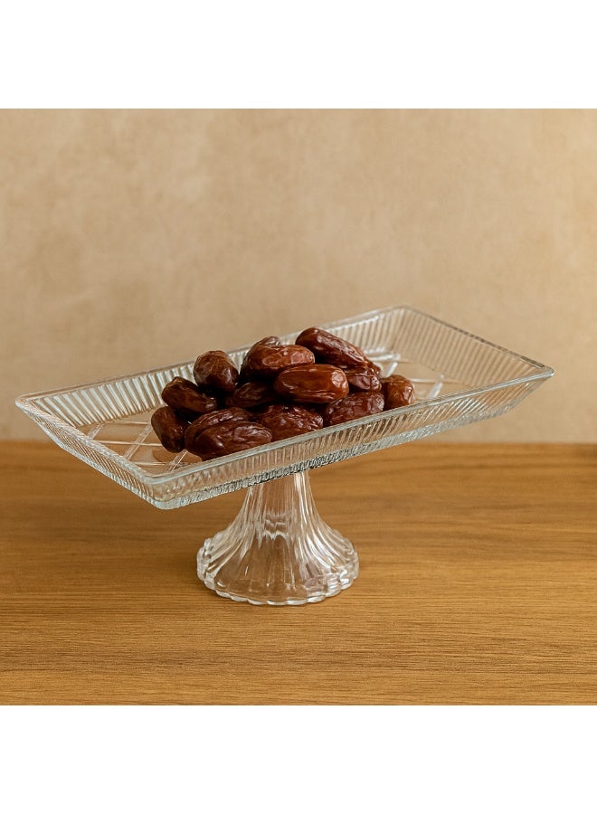 Glass Engraved Decorated Serving Plate 280X140 mm with Base 105X113 mm - Image 4