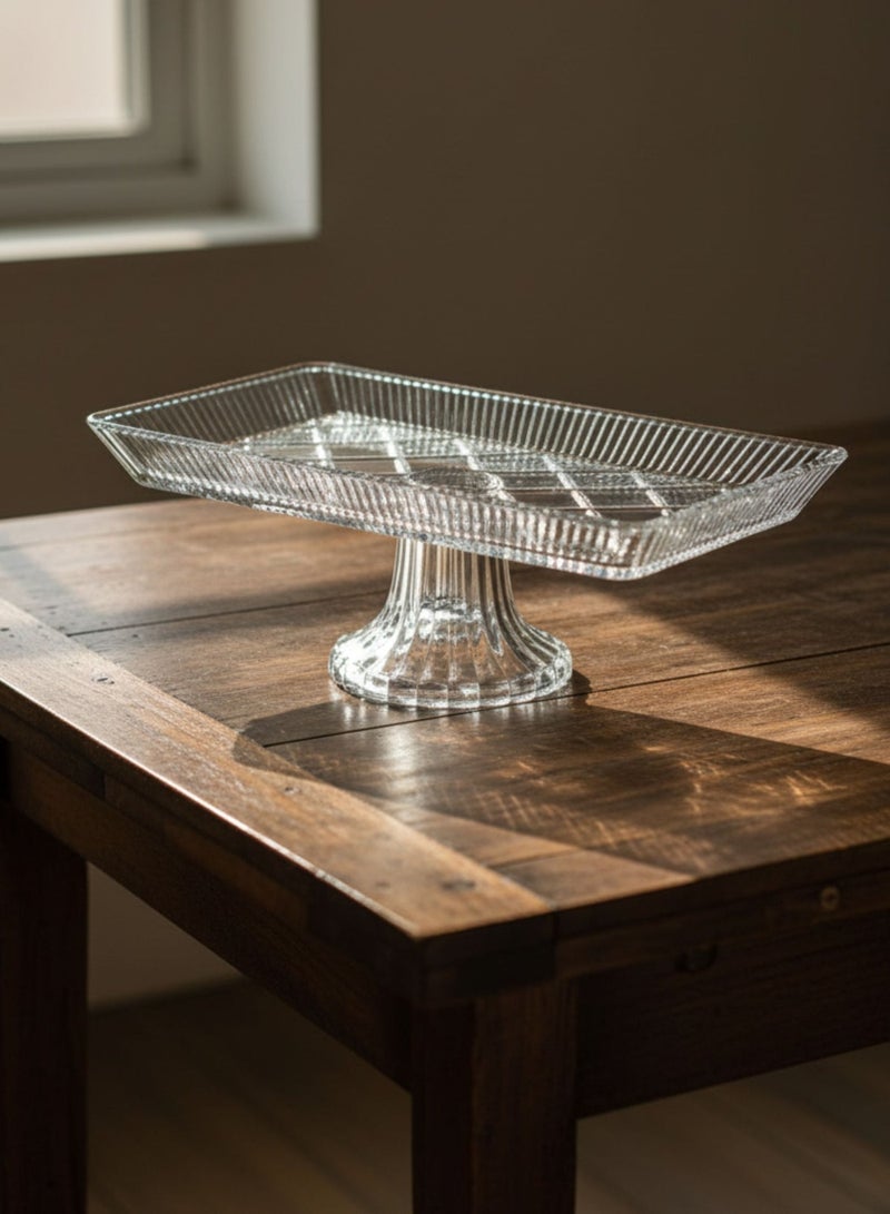 Glass Engraved Decorated Serving Plate 280X140 mm with Base 105X113 mm - Image 1