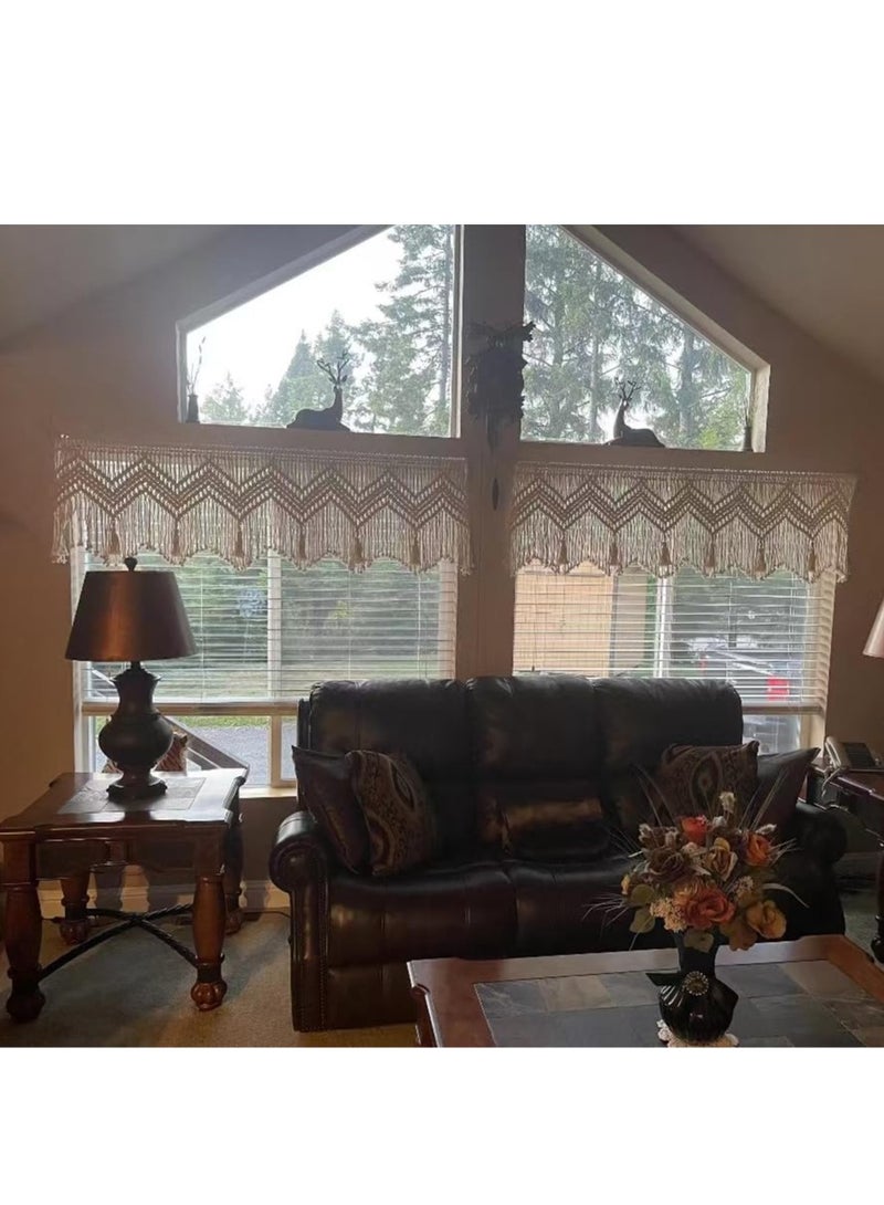 Barakah Boho Valance Macrame Curtains for Windows, Boho Macrame Textured Cotton Kitchen Curtain Wall Decor, Macrame Valance for Bedroom Livingroom Boho Decor Wall Hanging, 1 Panel 52" W x 21" L - Image 3