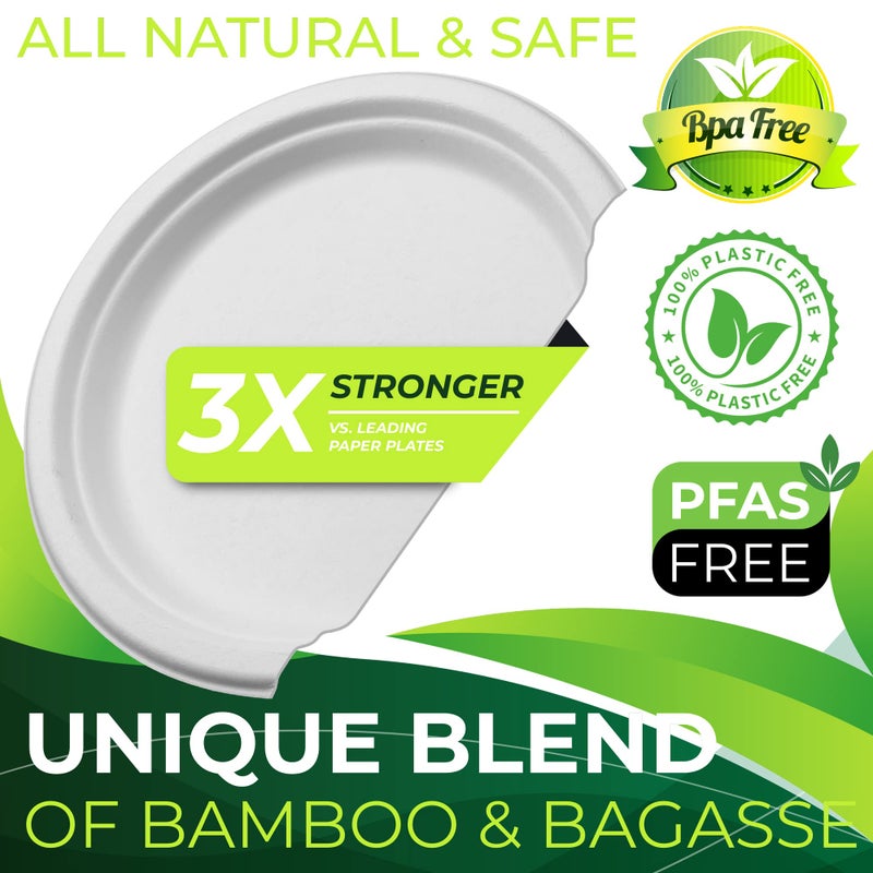 BIRCHIO 150pcs 100% Compostable Paper Plates (10in)  Heavy Duty  Eco Friendly  Biodegradable Made of Sugarcane Fiber - Image 4