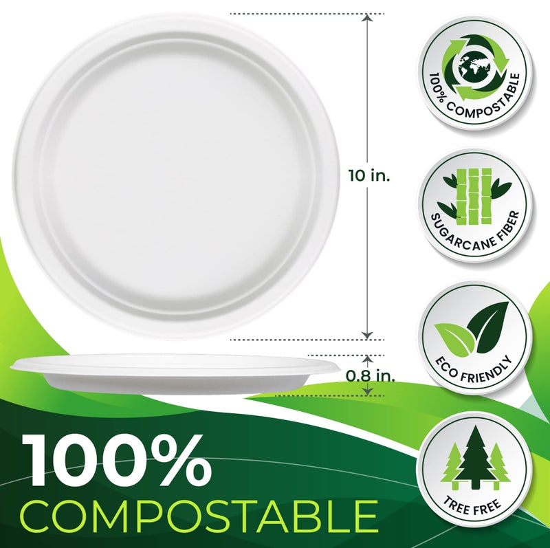 BIRCHIO 150pcs 100% Compostable Paper Plates (10in)  Heavy Duty  Eco Friendly  Biodegradable Made of Sugarcane Fiber - Image 2