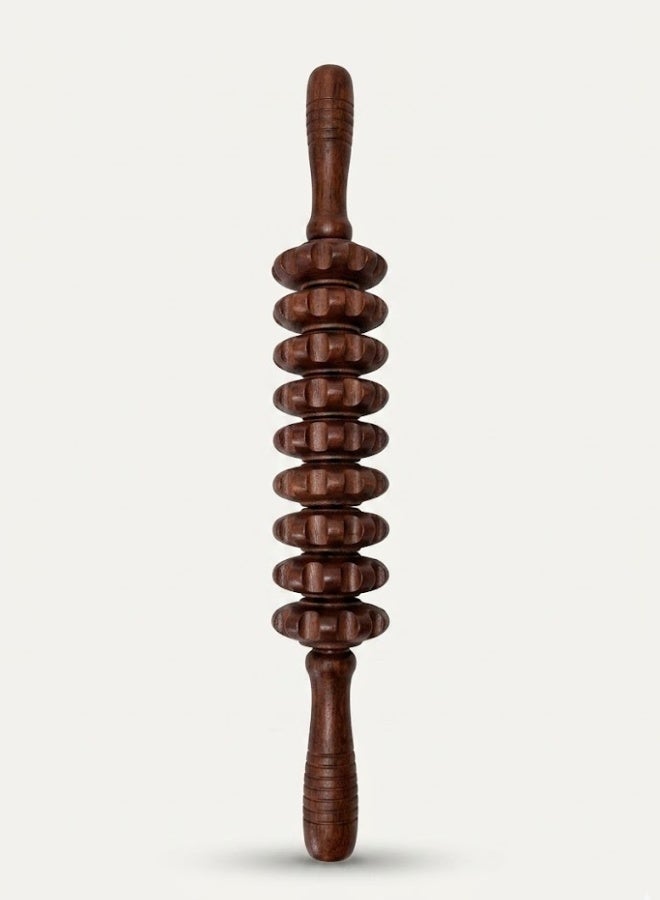 TRENZ Manual Wooden Body Massage Roller with Dual Handles – Deep Tissue Muscle Relaxation - Image 1