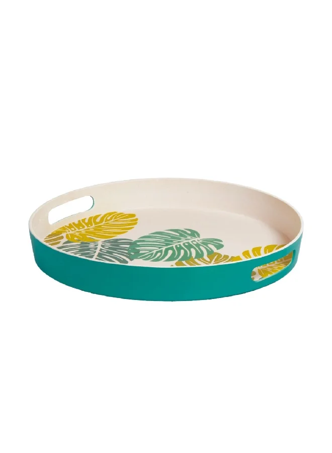 PARFAIT Leaf Print Bamboo Fibre Round Tray Multicolour 38 cm DP20485BF