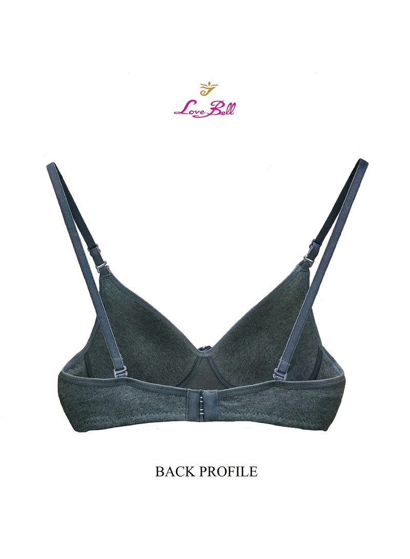 Love Bell Women's Everyday Padded Bra - Full Coverage - Premium Cotton - Lovebell Woman Wirefree T-shirt Bra (C, Distinctive Charcoal, 42C) - Image 4