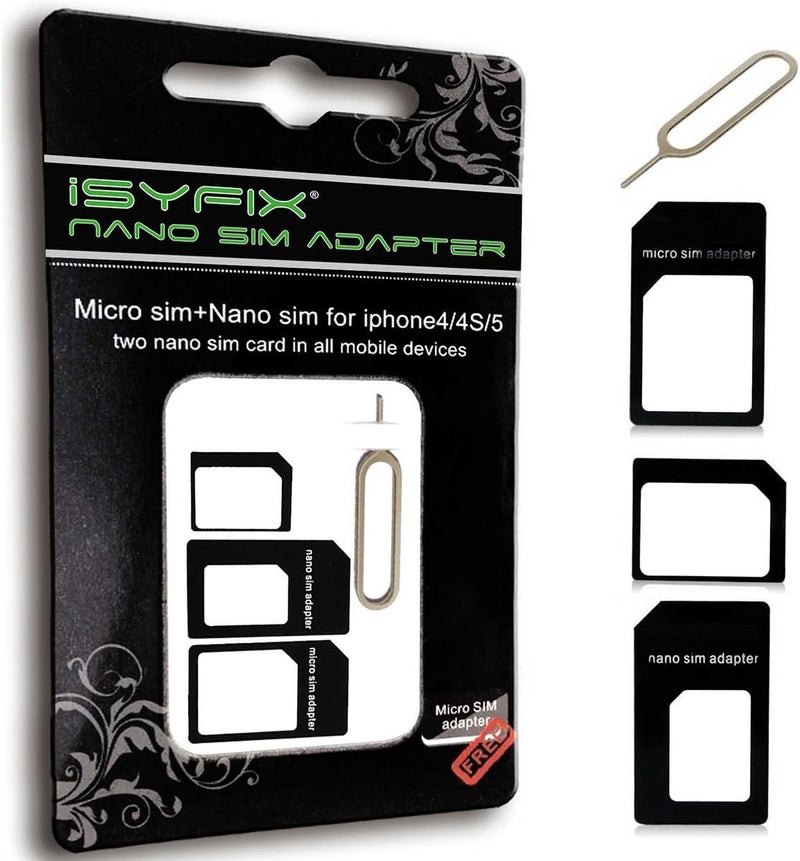 iSYFIX Sim Card Adapter Nano Micro - Standard 4 in 1 Converter Kit with Steel Tray Eject Pin - Image 1