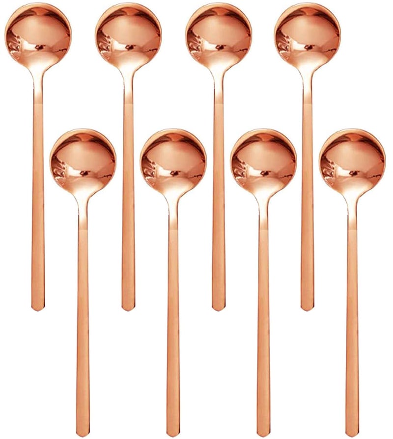 Comicfs 8Pcs 6 Inch Rose Gold Stainless Steel Espresso Spoons Coffee Spoons Teaspoons Set For Coffee Sugar Dessert Cake Ice Cream Soup Antipasto Cappuccino (8 Spoons Rose Gold - Image 1