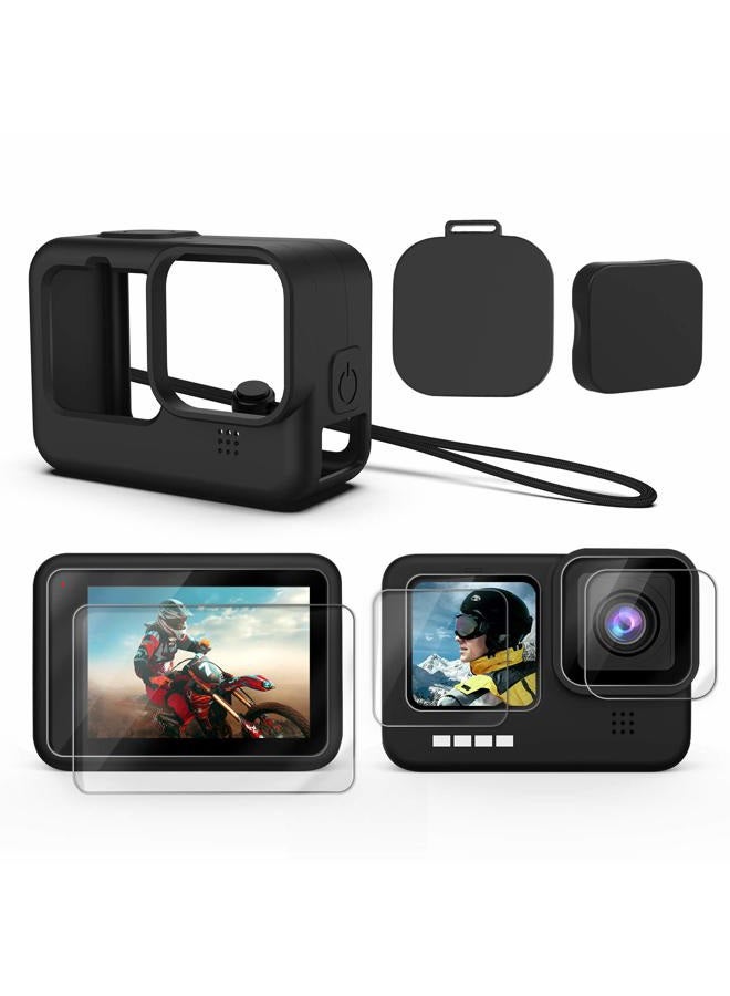 Kuptone Accessories Kit for 11 10 9, Silicone Sleeve Protective Case with Rubber Cap + 6Pcs Tempered Glass Screen Protector with Lens Cover Cap  - Image 1
