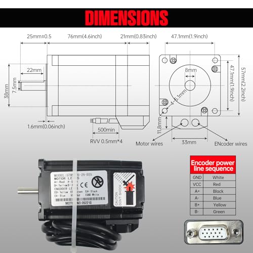 CNCTOPBAOS Nema23 Closed Loop Stepper Motor Kit 2N.m 4.2A,Closed-Loop Servo Motor 2Nm 76mm,HSS57 Hybrid Driver Controller CNC Kit 24-50V DC for CNC Router Engraving Milling Machine - Image 4