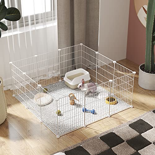 C&AHOME Pet Playpen, Small Animals Supplies, 12 Panels Exercise Playpens Cage, C Grids Portable Yard Fence Indoor, Ideal for Guinea Pigs, Puppy Pet Products, DIY Metal Playpens, 12" × 15" White - Image 2