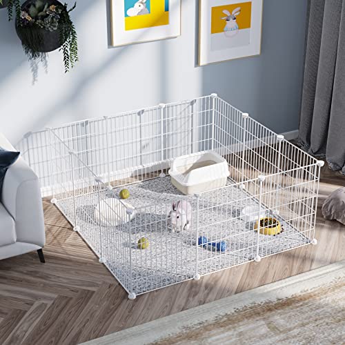 C&AHOME Pet Playpen, Small Animals Supplies, 12 Panels Exercise Playpens Cage, C Grids Portable Yard Fence Indoor, Ideal for Guinea Pigs, Puppy Pet Products, DIY Metal Playpens, 12" × 15" White - Image 3