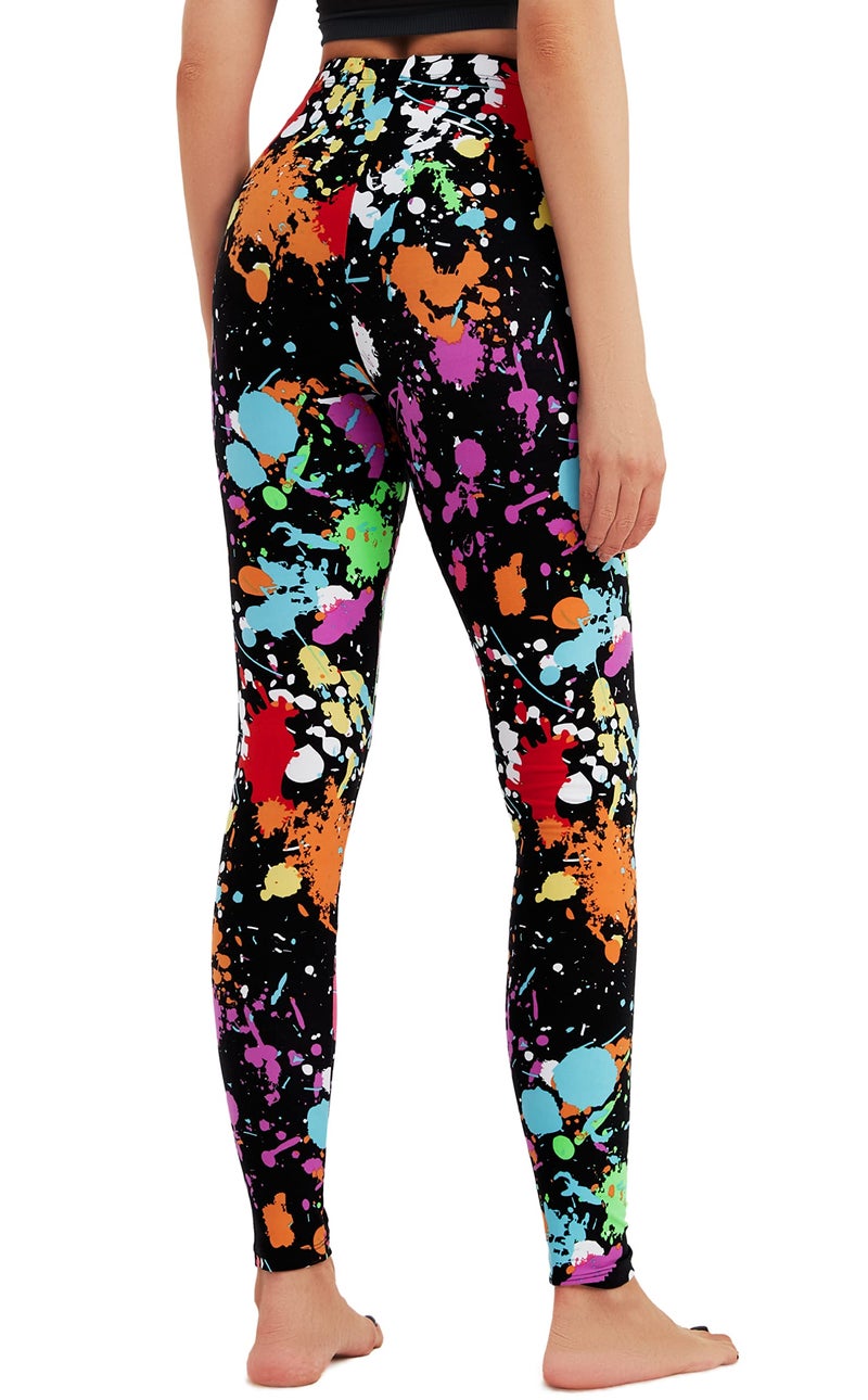 sissycos Women's 80s Leggings Artistic Splash Printed Buttery Soft Stretchy Pants (Small, Color Splash) - Image 2