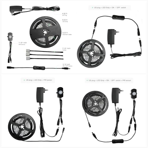 Sensky 19.7ft/6m Motion Activated LED Strip Light Kit with FCC Listed Adapter for Gun Safe, Under Cabinet, Under Bed, Pantry, Kitchen, Stairway, Closet Lighting (White 6000-6500K) - Image 3