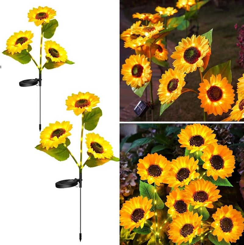 YZYOE 2 Packs LED Solar Three-Head Sunflower Decorative Lights - Outdoor Courtyard Atmosphere Lamp - Image 1