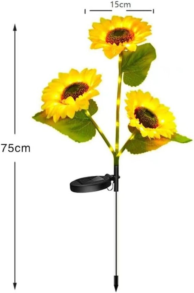 YZYOE 2 Packs LED Solar Three-Head Sunflower Decorative Lights - Outdoor Courtyard Atmosphere Lamp - Image 5