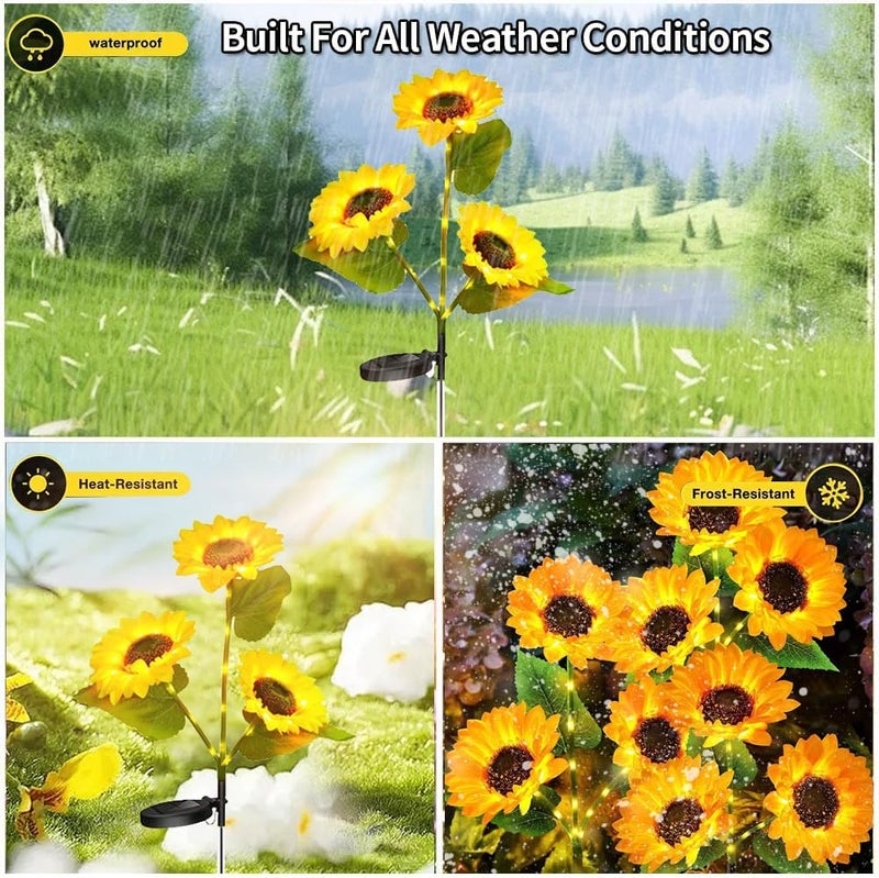 YZYOE 2 Packs LED Solar Three-Head Sunflower Decorative Lights - Outdoor Courtyard Atmosphere Lamp - Image 4