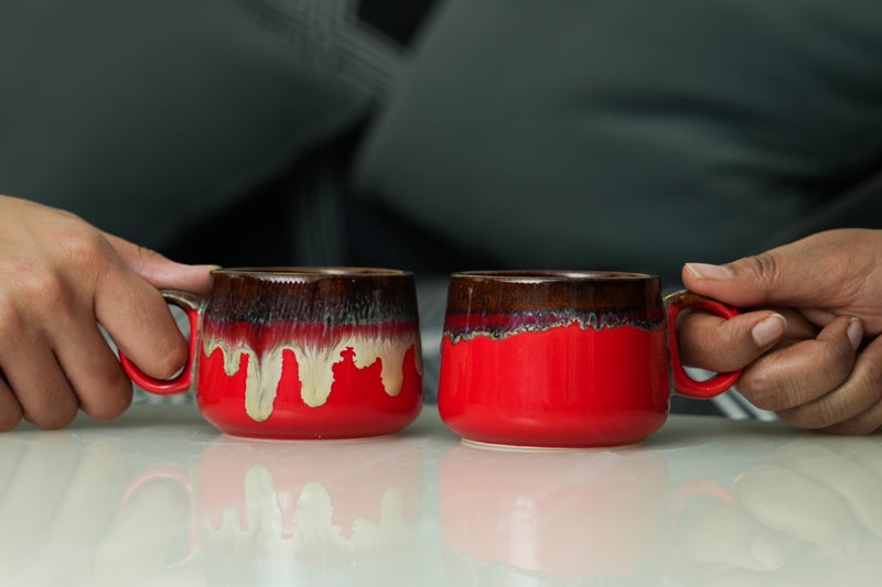 CRAF10 Red Wave Ceramic Tea Cups – Set of 6, 180 ML, Elegant & Durable, Microwave & Dishwasher Safe - Image 5
