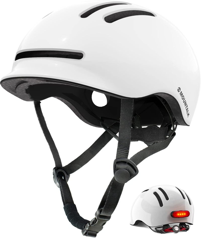 Bike Helmets for Adults Men WomenMensWomens Cool Bicycle Helmet with Magnetic Rear LED LightYouth BoysGirls Helmet Shiny WhiteM