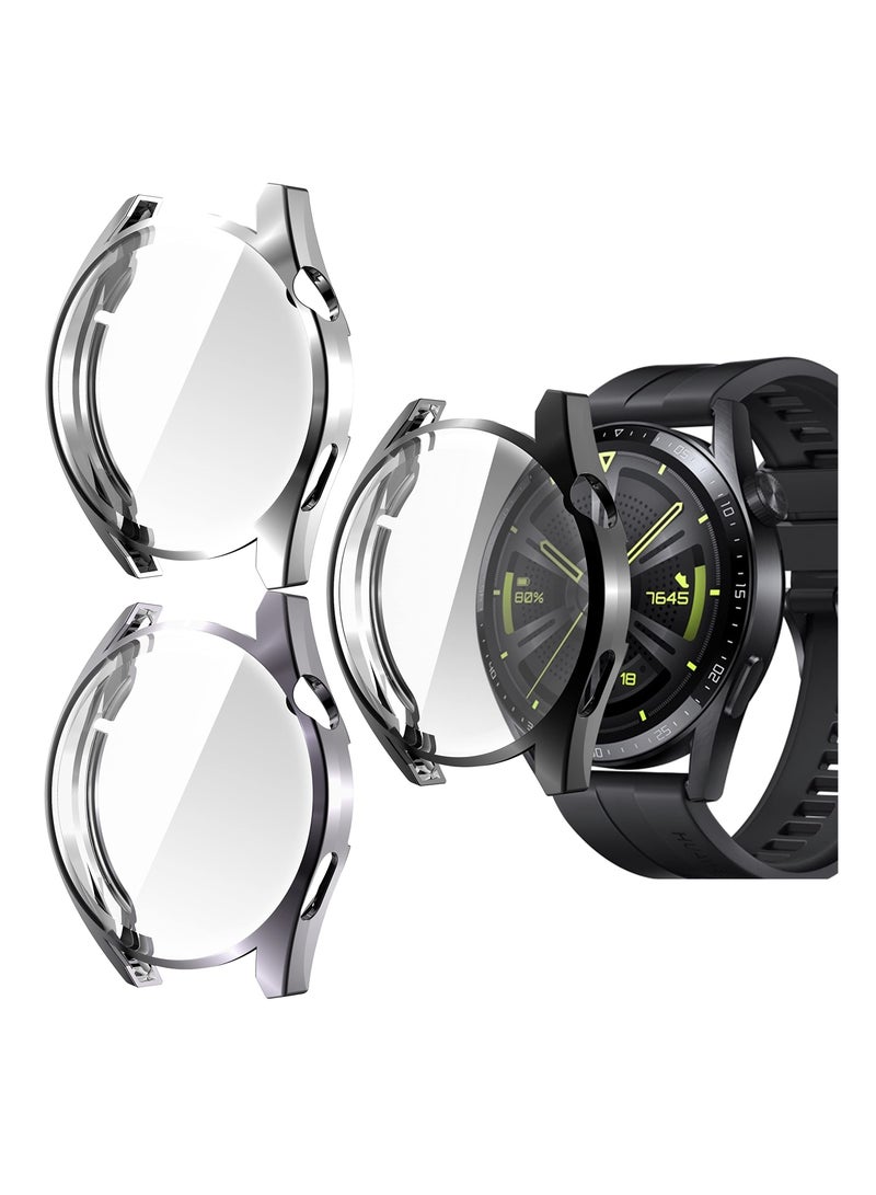 كاست ويف حافظة واقية متوافقة مع ساعة Huawei Watch GT 3 مقاس 46 ملم، 3 عبوات من حافظة TPU المرنة الشاملة مع واقي الشاشة (أسود، شفاف) - Image 1