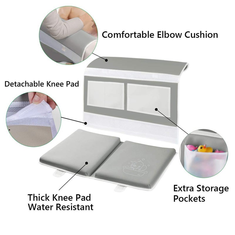TQS Bath Kneeler and Elbow Rest Pad Set - 1.5" Thick Bath Kneeling Pad with Toy Organizer - Large Safty Kneeler Mat for Tub Bathing and Bathroom Time - Detachable and Foldable Child Bath Tub Mat - Gray - Image 2