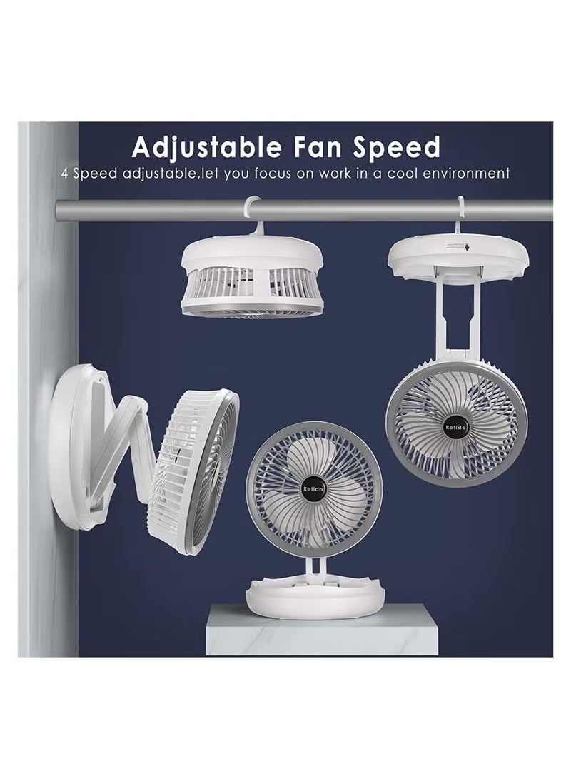 Portable Fan for Travel, USB Rechargeable Small Fan with 4000mAh Battery 4 Wind Speeds, Air Circulator and Foldable Silent Personal Fan for Bedroom Bedside Desktop Camp Tent - Image 2