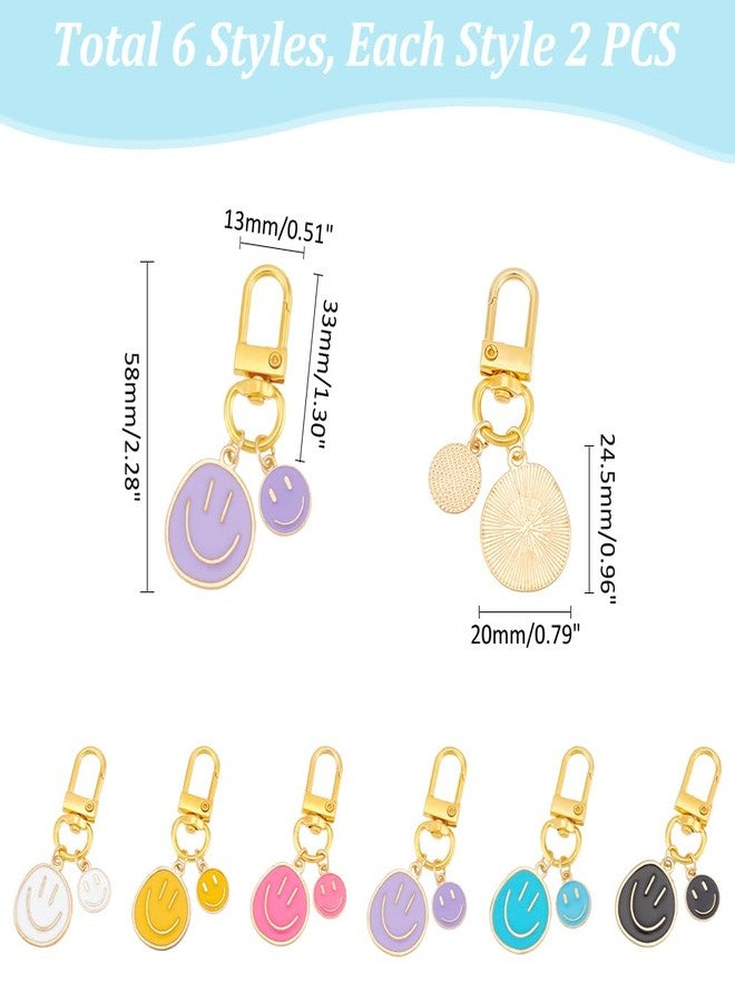 UNICRAFTALE 12Pcs 6 Colors Smile Expression Keychains Smile Face Cute Pendant Decoration with Alloy Swivel Clasps for Women Bag Charms Key Chains Car Key Pendant for Purse Handbag Decoration - Image 3