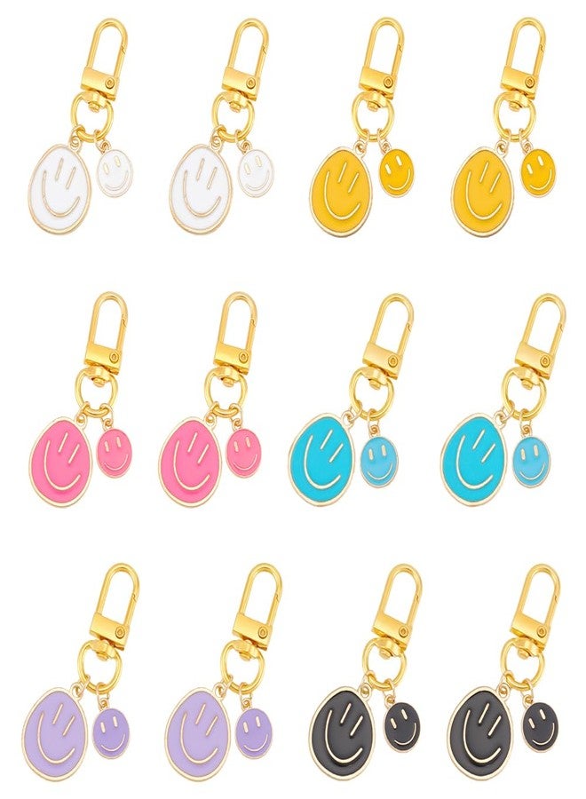 UNICRAFTALE 12Pcs 6 Colors Smile Expression Keychains Smile Face Cute Pendant Decoration with Alloy Swivel Clasps for Women Bag Charms Key Chains Car Key Pendant for Purse Handbag Decoration - Image 1
