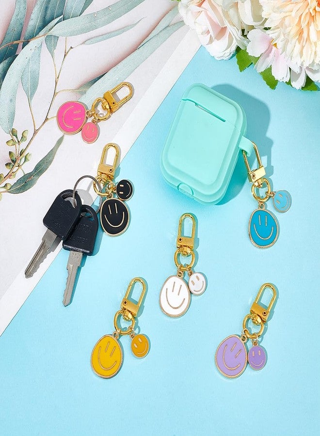 UNICRAFTALE 12Pcs 6 Colors Smile Expression Keychains Smile Face Cute Pendant Decoration with Alloy Swivel Clasps for Women Bag Charms Key Chains Car Key Pendant for Purse Handbag Decoration - Image 2
