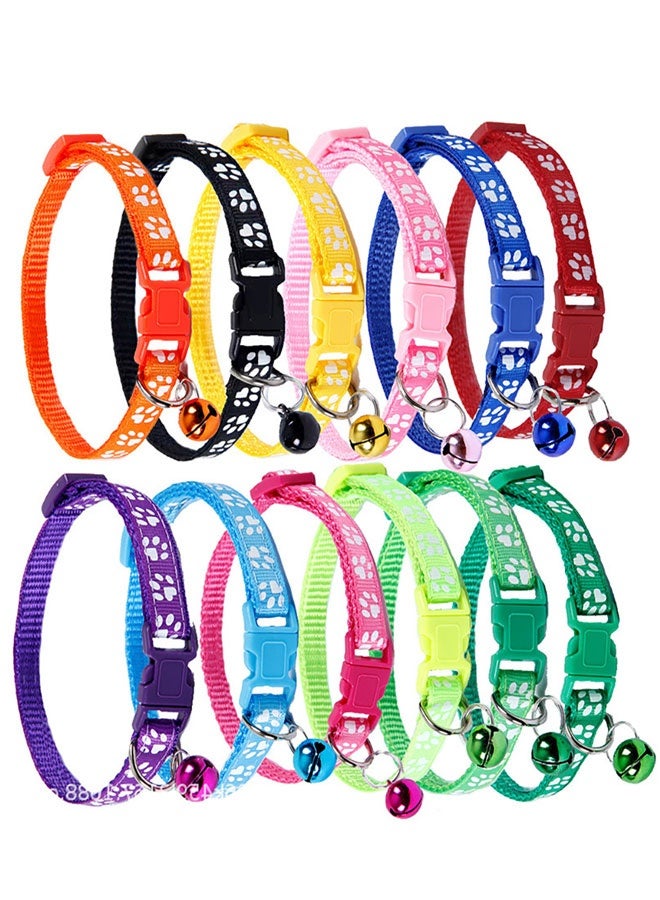 وهاواي 12PCS Cat Collar with Bell, Breakaway Cat Collar with Safety Release Buckle and Bell, Adjustable for Cats and Kitten, Color Assorted - Image 1