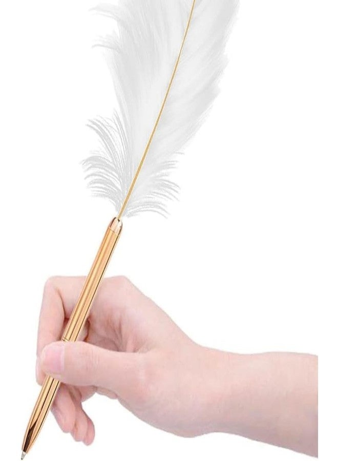 Zenarao White Retro Feather Ballpoint Pen, Exquisite Pen Refillable Ballpoint Pen for Wedding Office Business Gift Pens for Signing Artwork Journal Office Supplies - Image 2