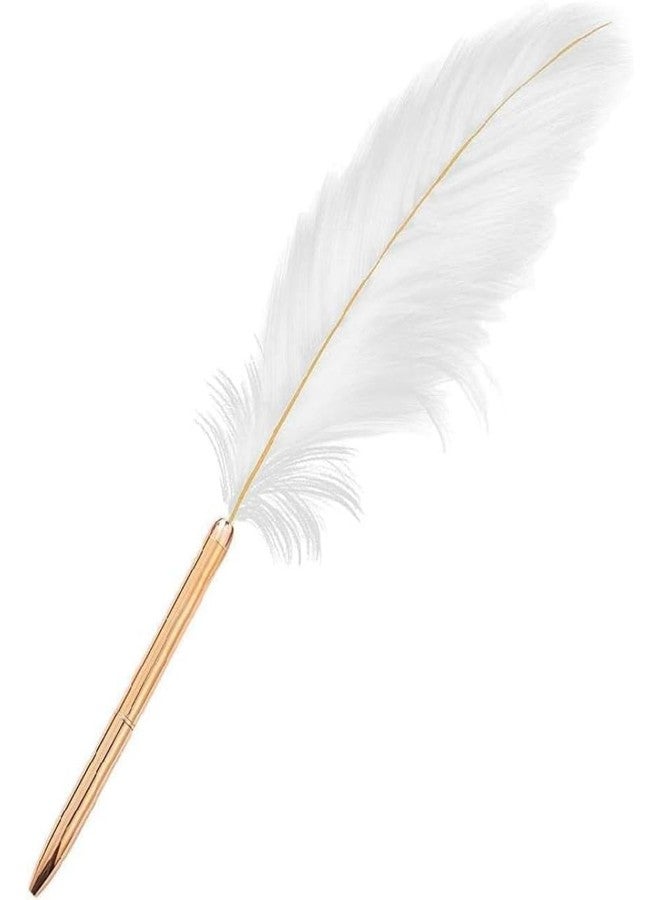Zenarao White Retro Feather Ballpoint Pen, Exquisite Pen Refillable Ballpoint Pen for Wedding Office Business Gift Pens for Signing Artwork Journal Office Supplies - Image 1