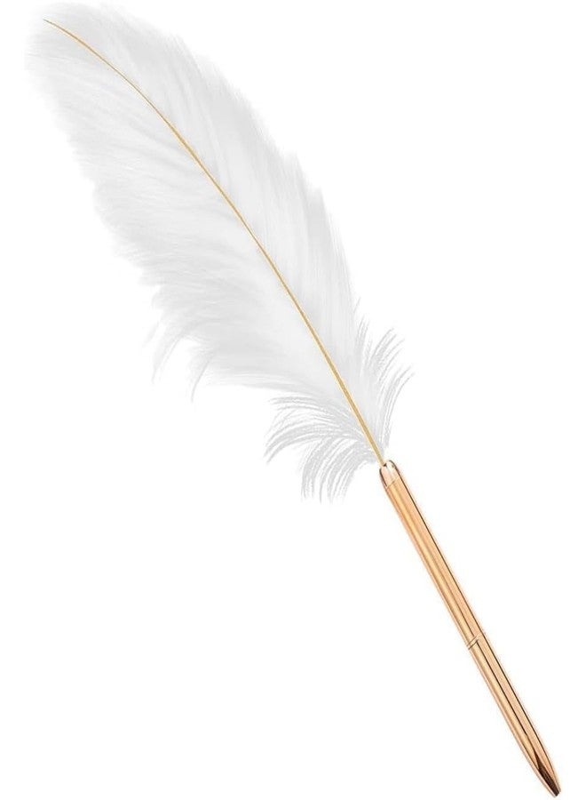 Zenarao White Retro Feather Ballpoint Pen, Exquisite Pen Refillable Ballpoint Pen for Wedding Office Business Gift Pens for Signing Artwork Journal Office Supplies - Image 5