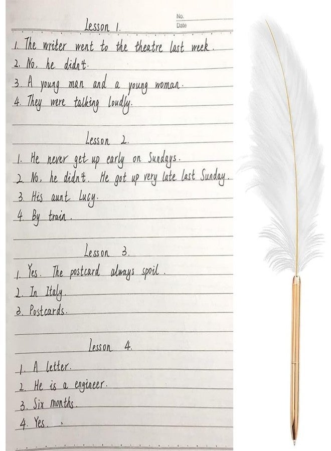 Zenarao White Retro Feather Ballpoint Pen, Exquisite Pen Refillable Ballpoint Pen for Wedding Office Business Gift Pens for Signing Artwork Journal Office Supplies - Image 4