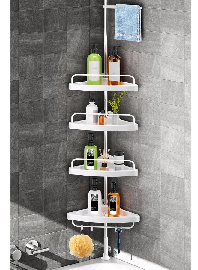 4 Layer Shelf Corner Shower Caddy Tension Pole, Stainless Steel Constant Tension Pole, Adjustable Corner Shower Shelf, Rustproof Floor Standing Rack ，1.1m to 2.6m - Image 1