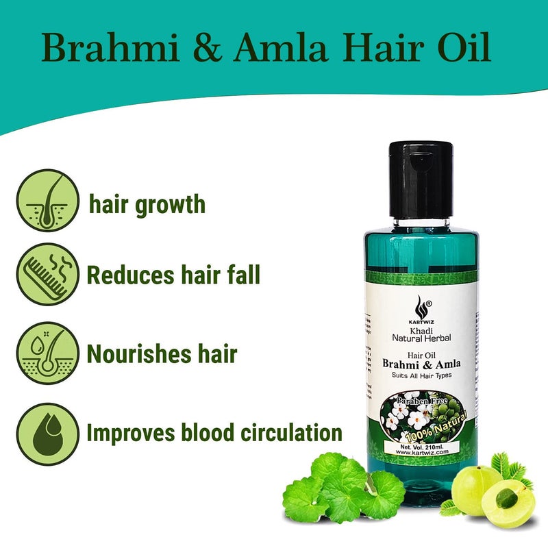 Khadi Natural Herbal Amla Brahmi Hair Oil For Growth Pack of 1 210 ml - Image 3