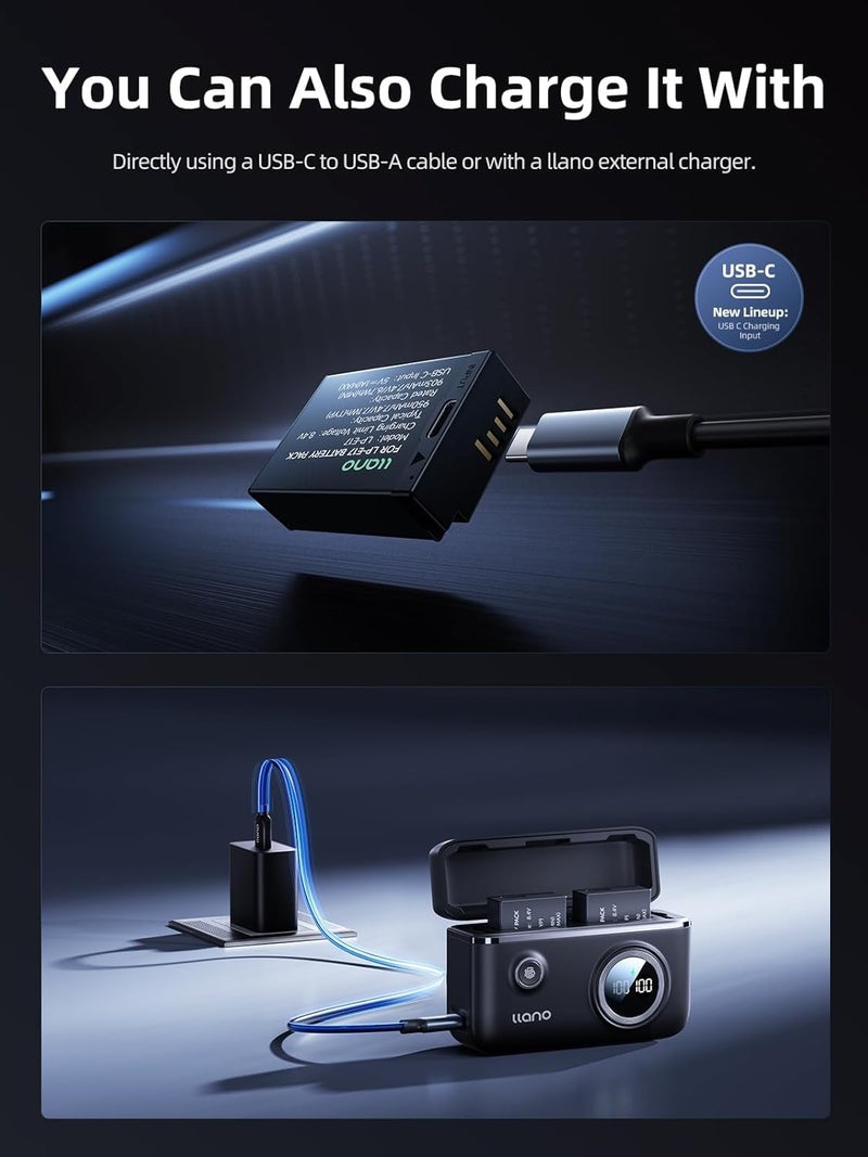 llano حزمة 2 بطاريات LP-E17 مع منفذ USB-C، شاحن بطارية مزدوج لكانون EOS R50 RP R10 R8، Rebel T8i، T7i، T6i، T6s، SL2، SL3، EOS M3، M5، M6، كاميرات EOS 200D، 77D، 750D، 760D، 800D، 8000D (حزمة 2) - Image 3