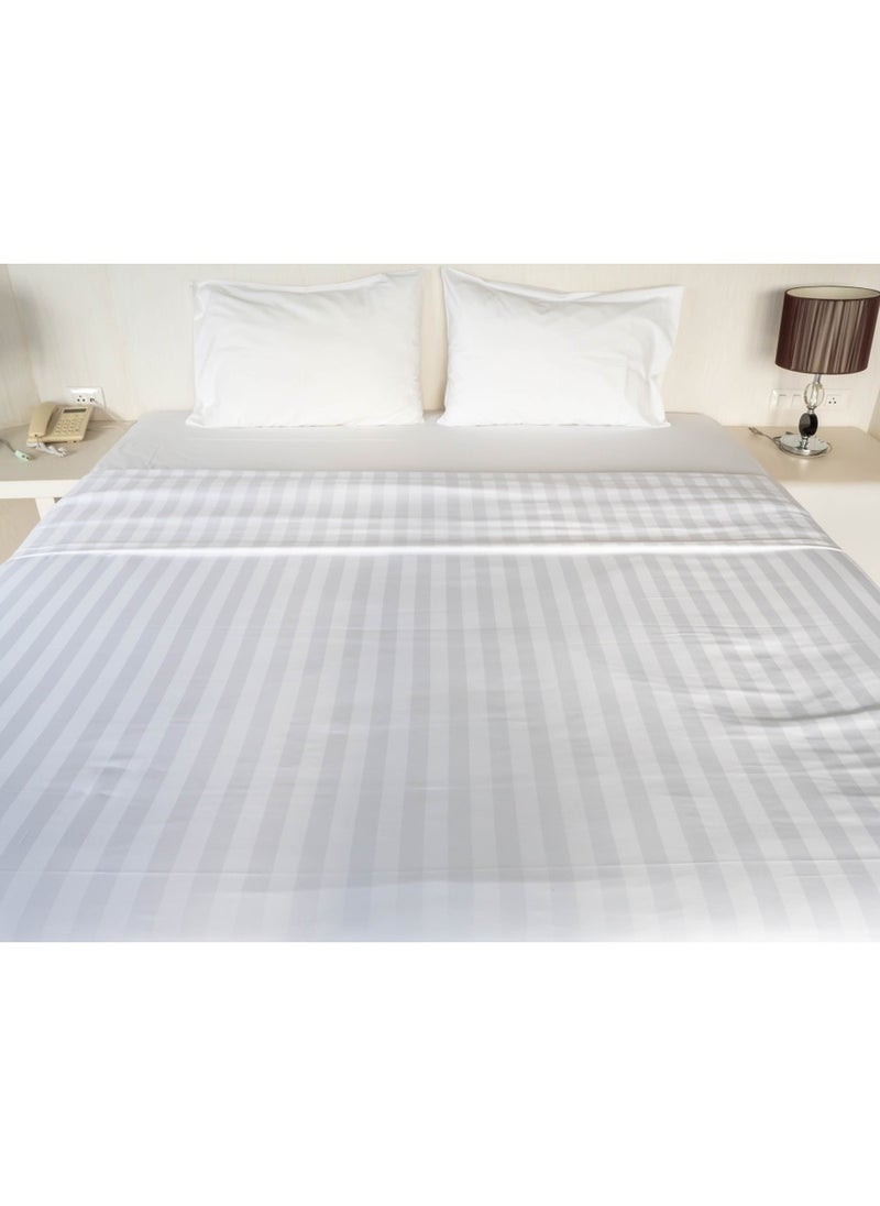 BedNHome Fitted Bed Sheet Set, 100% Egyptian Cotton, 350Tc, Stripe, 1Cm, White ,2Pillowcases. 160X200Cm  - Image 1