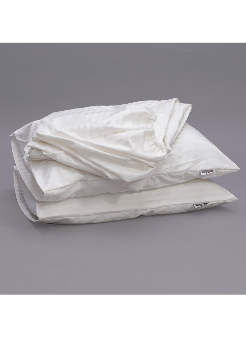 BedNHome Fitted Bed Sheet Set, 100% Egyptian Cotton, 350Tc, Stripe, 1Cm, White ,2Pillowcases. 160X200Cm  - Image 3