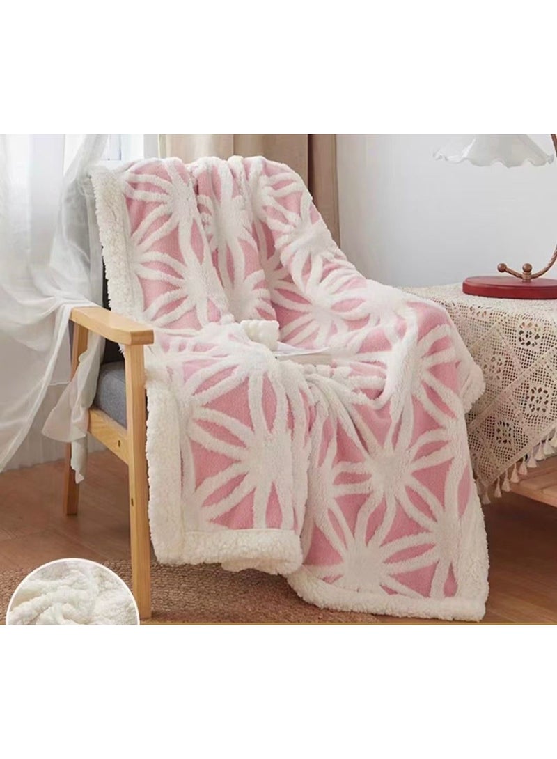 Comfy Embossed Geometric Design New Collection Warm 200 x 230Cm Pink Blanket