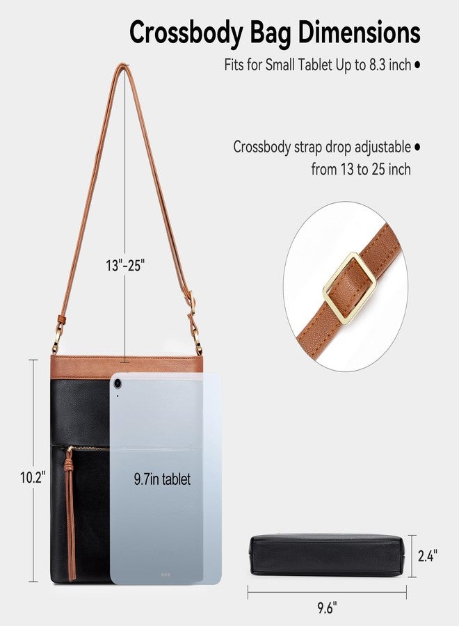 nuoku Small Crossbody Bags for Women, Large Capacity Leather Crossbody Purse, Lightweight Soft Shoulder Bag for Everyday Essentials, Classic Black-Brown for Office - Image 4
