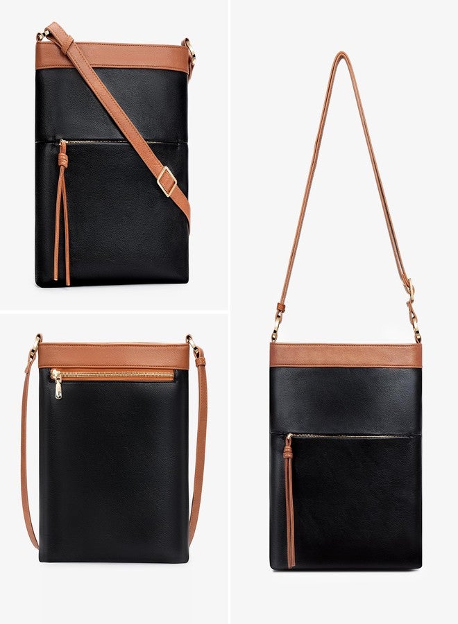 nuoku Small Crossbody Bags for Women, Large Capacity Leather Crossbody Purse, Lightweight Soft Shoulder Bag for Everyday Essentials, Classic Black-Brown for Office - Image 5