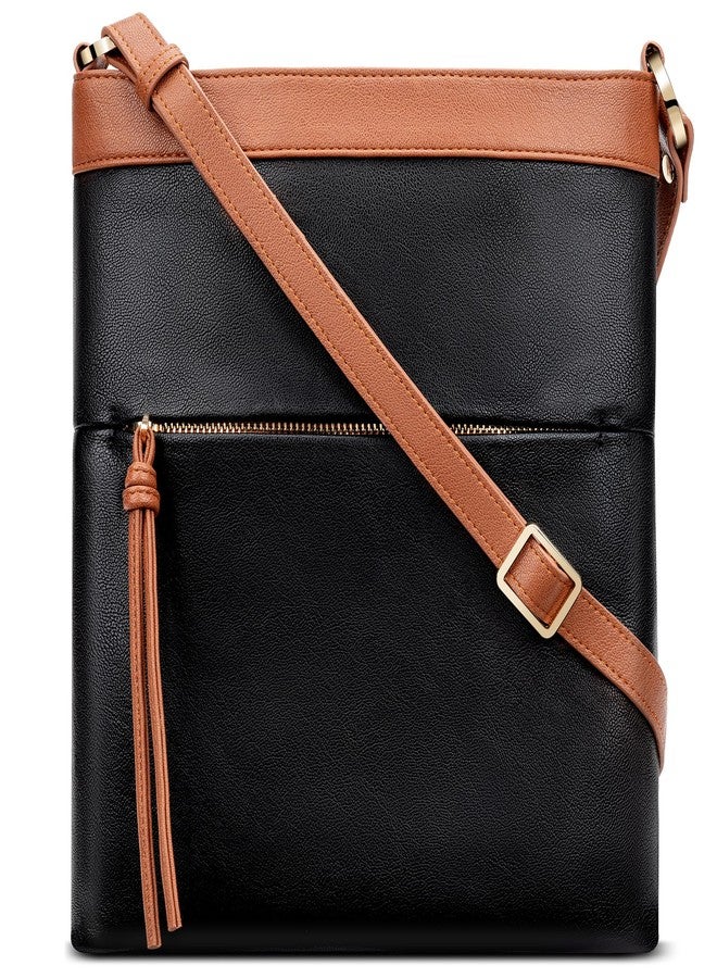 nuoku Small Crossbody Bags for Women, Large Capacity Leather Crossbody Purse, Lightweight Soft Shoulder Bag for Everyday Essentials, Classic Black-Brown for Office - Image 1