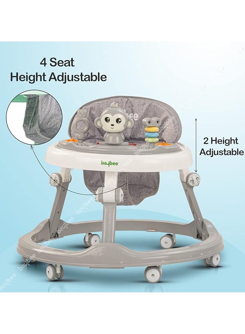 Baybee Drono Baby Walker for Kids, Round Kids Walker with 4 Seat Height Adjustable | Foldable Activity Walker for Baby with Food Tray & Musical Toy Bar | Walker Baby 6-18 Months Boys Girls (Grey)