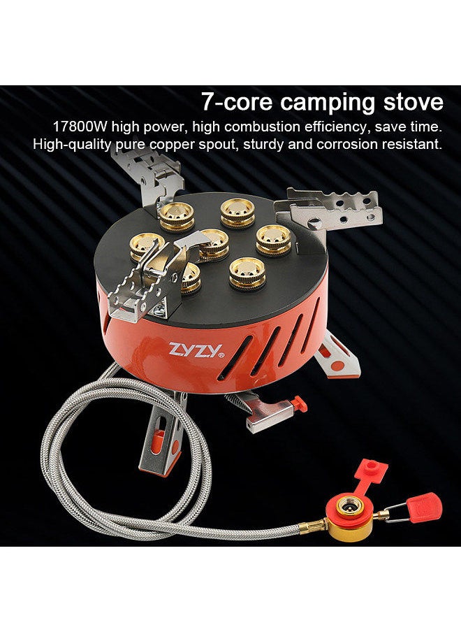 ZYZY - zyzy 7-Core Camping Stove 17800W High-Power Gases Burner Stove Backpacking Stove Windproof with Piezo Ignition Adjustable Valve Storage Bag - Image 1