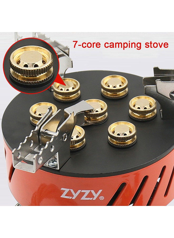 ZYZY - zyzy 7-Core Camping Stove 17800W High-Power Gases Burner Stove Backpacking Stove Windproof with Piezo Ignition Adjustable Valve Storage Bag - Image 1
