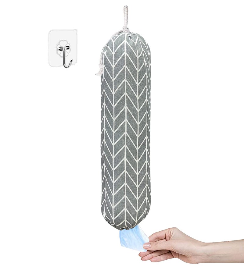 SYIPO Wall Mount Plastic Grocery Bag Organizer/Holder,Washable Shopping Bags Carrier,Storage Dispenser â€‹for Home Kitchen Travelling, Free Adjustment with Drawstring, Large, Gray, 22x9" - Image 1