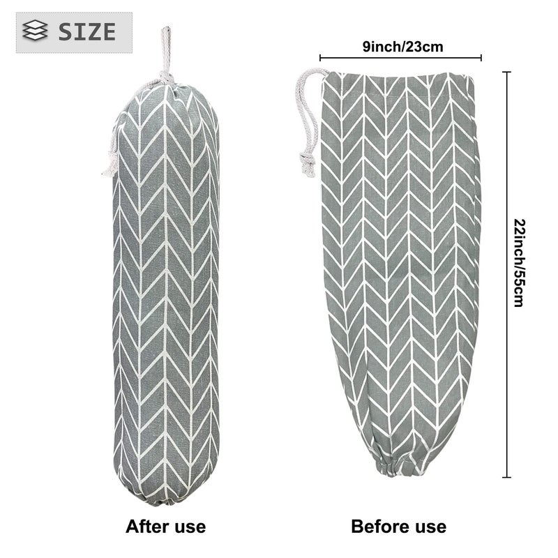 SYIPO Wall Mount Plastic Grocery Bag Organizer/Holder,Washable Shopping Bags Carrier,Storage Dispenser â€‹for Home Kitchen Travelling, Free Adjustment with Drawstring, Large, Gray, 22x9" - Image 2
